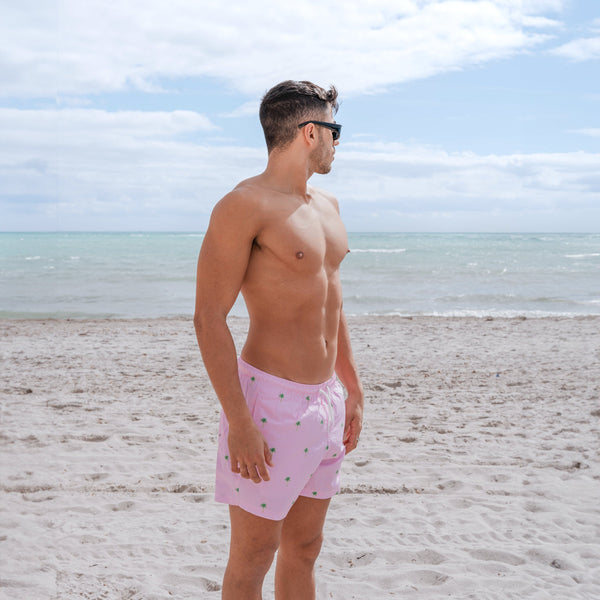 Men's Pink Palm Stripes Classic Shorts  Lifestyle