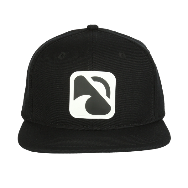 BLACKFIN SNAPBACK HAT from the front  Black/White