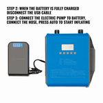 Portable battery connected to electric pump