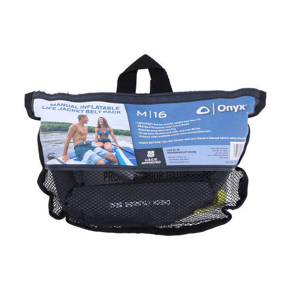 Onyx M16 Inflatable Life Belt front package Gray