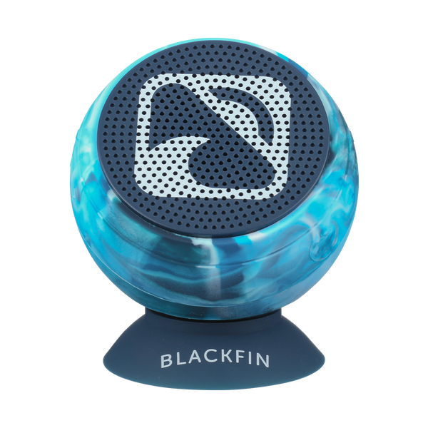 Waterproof speaker from the front with Blackfin logo  Tidal