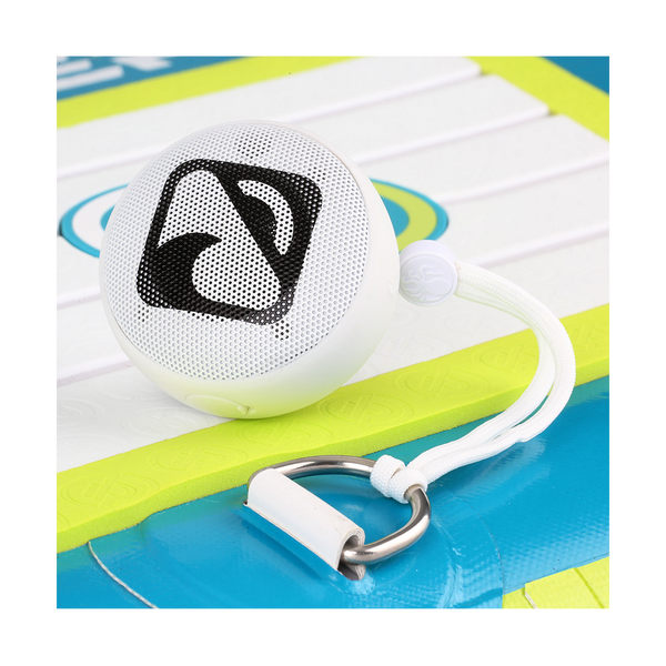 Portable Waterproof Bluetooth Speaker connected to the d ring of SUP White