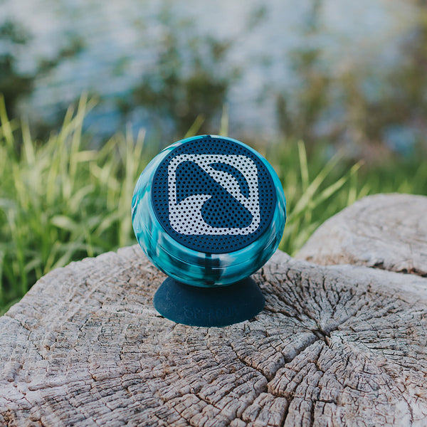 Waterproof speaker front view with BLACKFIN logo  Tidal